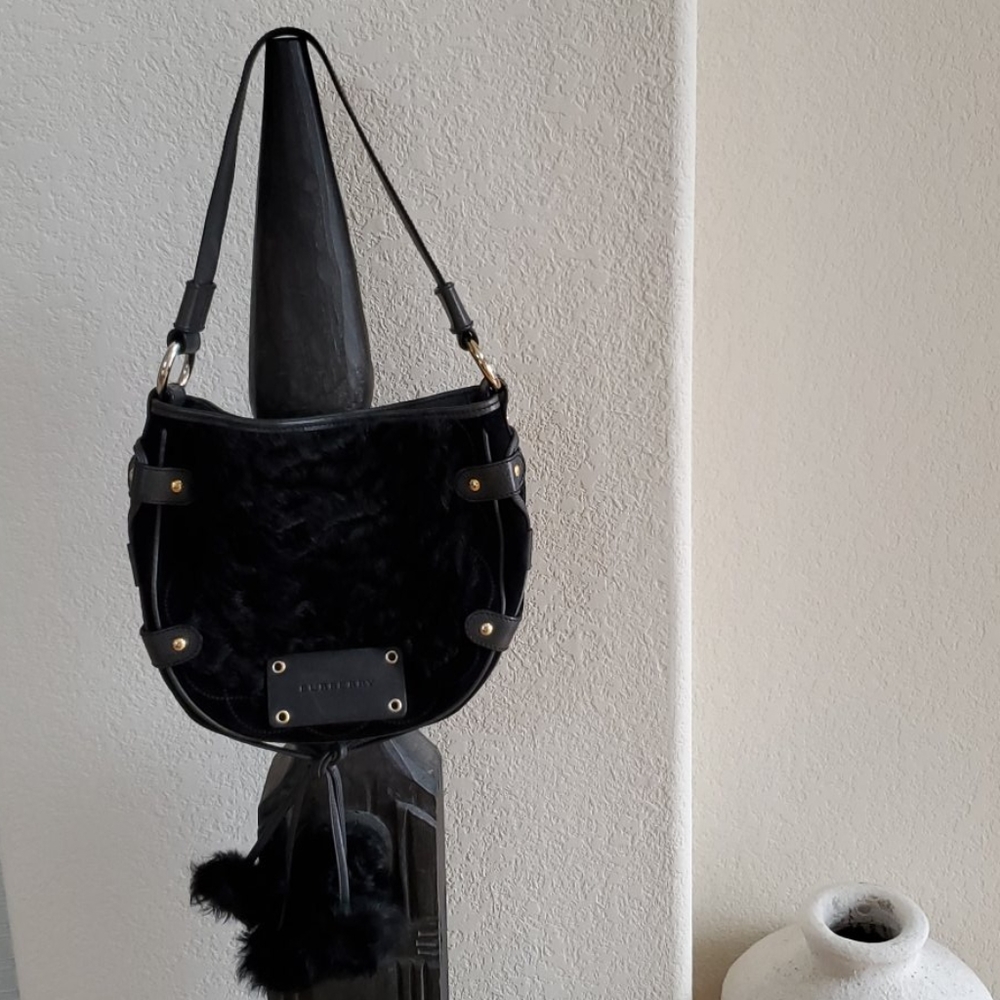 Burberry Black Suede/ Leather Hobo Bag